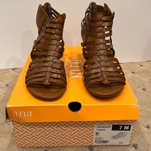 Ana Meadow Cognac gladiator booties size 7